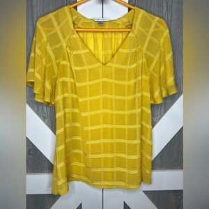 B4.03 Counterparts Yellow Checkered Plaid Short Flowy Sleeve Blouse Small S